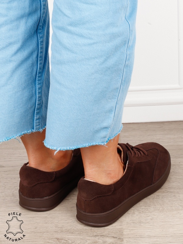 Pantofi casual din piele naturală întoarsă cu design clasic și talpă confortabilă CRL1808 CAFENIU - Img 3