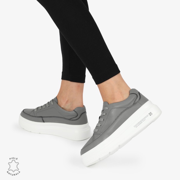 Pantofi CASUAL PIELE NATURALA CRL1271 Gri inchis - Img 3