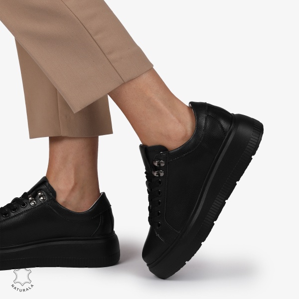 Pantofi CASUAL PIELE NATURALA CU INCHIDERE SIRET CRL1294 NEGRU - Img 3