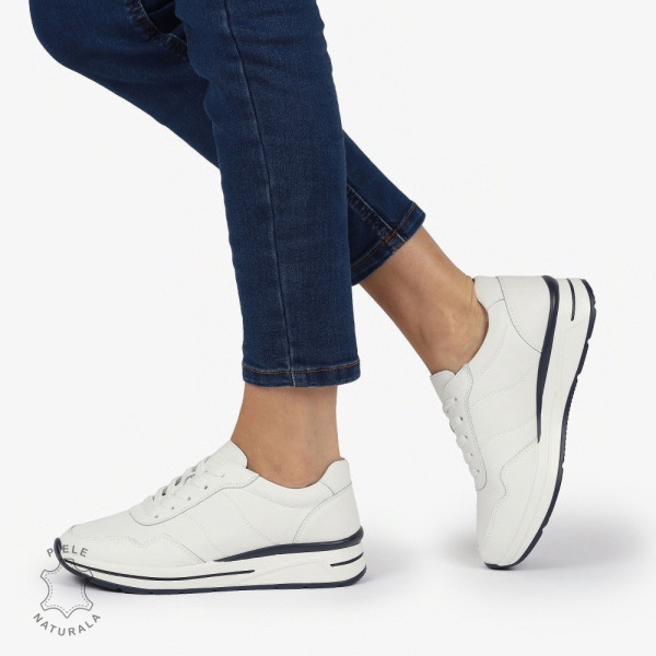 PANTOFI CASUAL Piele Naturala CU INCHIDERE SIRET SI MODEL PE TALPA CRL1303 ALB - Img 2