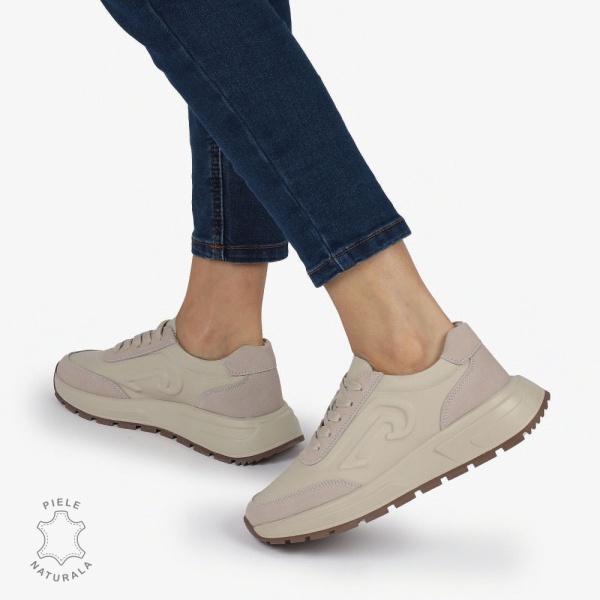 Pantofi casual piele naturala CU MODEL LATERAL CRL1304 BEJ - Img 2