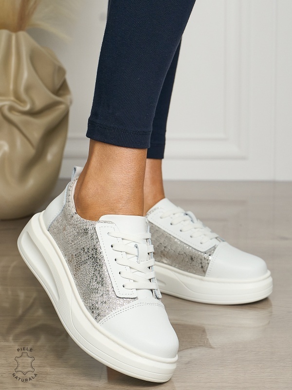 Pantofi casual piele naturala CU TALPA GROASA CRL1509 ALB - Img 2