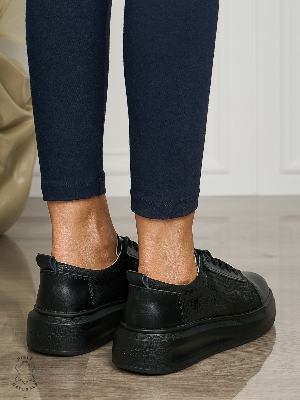 Pantofi casual piele naturala CU TALPA GROASA CRL1509 NEGRU - Img 3