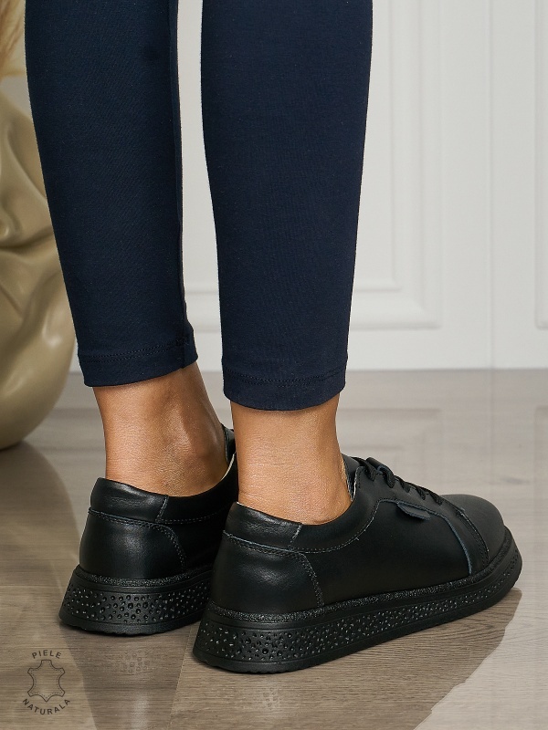Pantofi casual piele naturala CU TALPA GROASA CRL1513 Negru - Img 3
