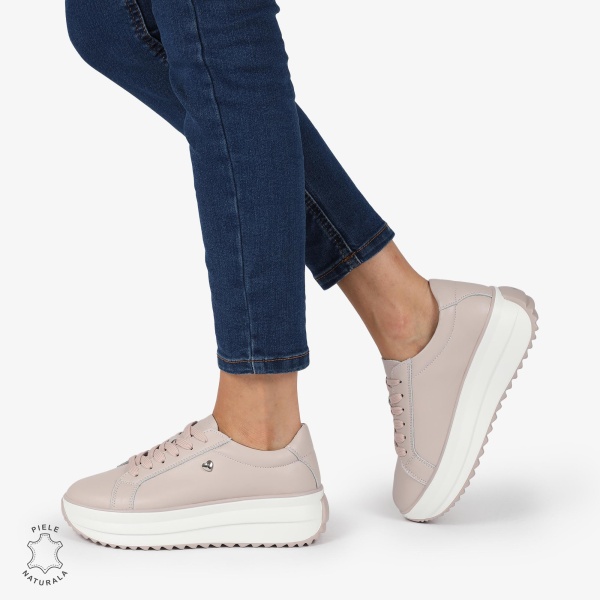 Pantofi CASUAL PIELE NATURALA cu talpa inalta CRL1275 Mov - Img 4