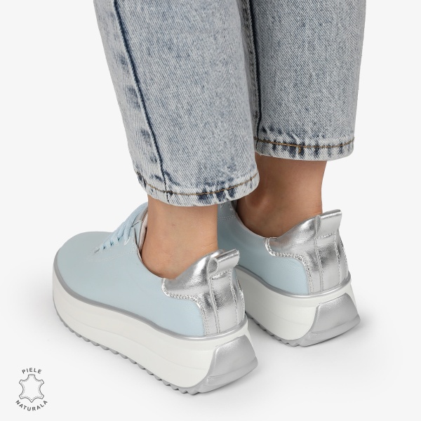 Pantofi CASUAL PIELE NATURALA cu TALPA INALTA CRL1291 ALBASTRU - Img 4