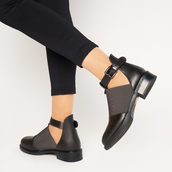 Pantofi cu toc de dama din piele Ecologica CRL0164 Gri - Img 4