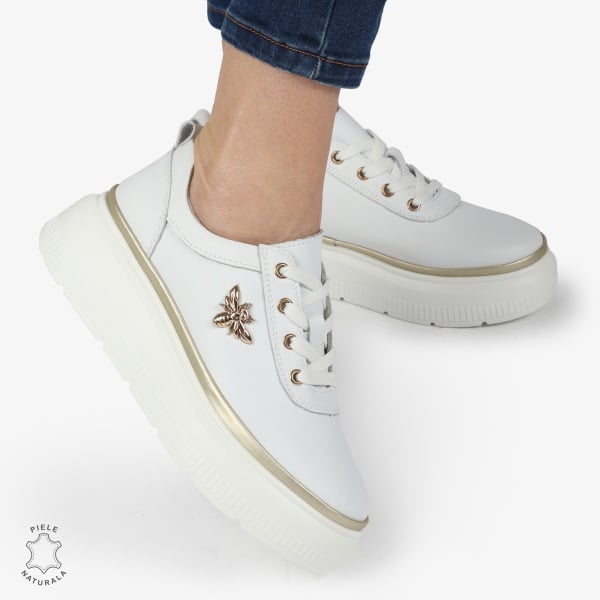 Pantofi DAMA CASUAL din piele naturală CU DETALIU FLUTURE CRL1376 ALB - Img 2