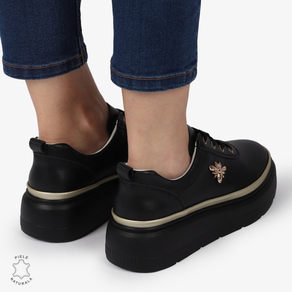 Pantofi DAMA CASUAL din piele naturală CU DETALIU FLUTURE CRL1376 NEGRU - Img 4