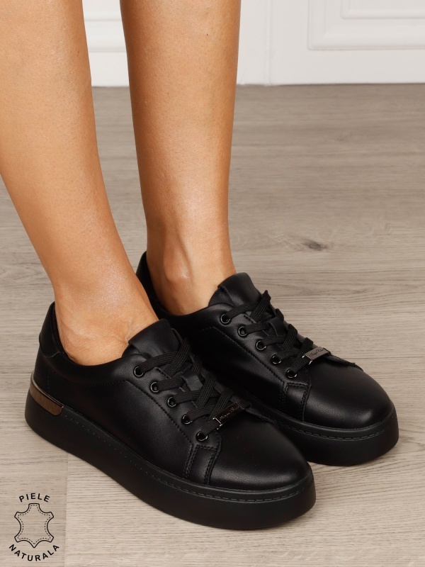 Pantofi dama casual din piele naturală în stil smart casual CRL1819 NEGRU - Img 2