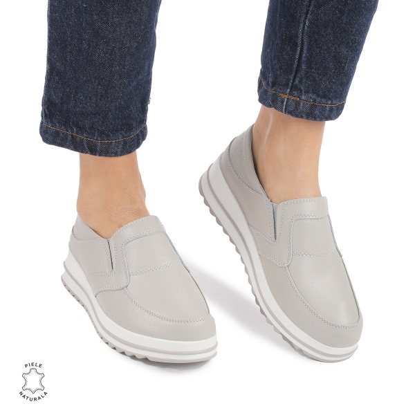 Pantofi dama casual piele naturala, Slip-On CRL878 GRI - Img 2