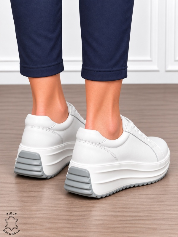 Pantofi damă din piele naturală cu stil urban și finisaje elegante CRL1907 ALB - Img 3