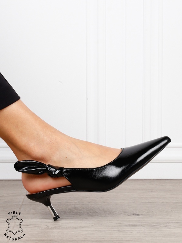 Pantofi dama eleganti cu toc mic si fundita laterala CRL1607 Negru - Img 2