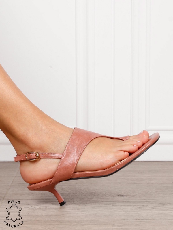 Pantofi dama eleganti din piele naturala cu varf decupat cu design special CRL1614 ROZ - Img 2
