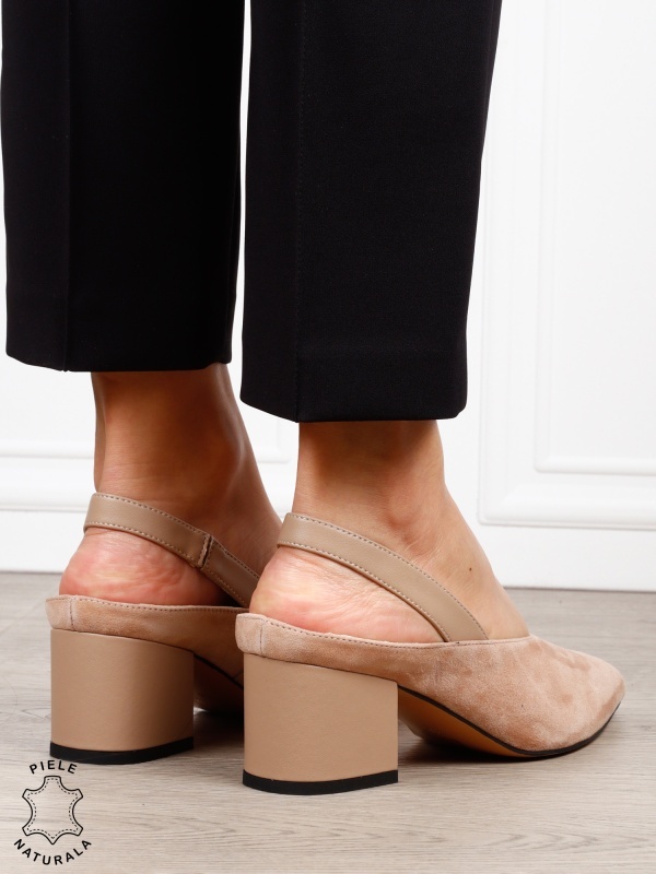 Pantofi dama eleganti din piele naturala Intoarsa cu varf ascutit CRL1631 BEJ - Img 3