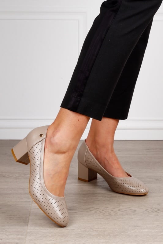 Pantofi Eleganti dama din piele Ecologica cu brant din piele naturala CRL1585 KHAKI - Img 3