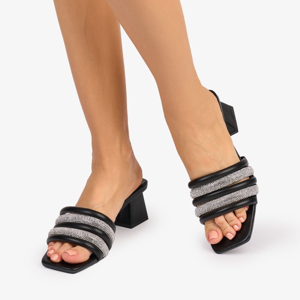 Pantofi eleganti dama din Piele ECOLOGICA cu toc gros si strasuri CRL1086 CULOARE: NEGRU - Img 3