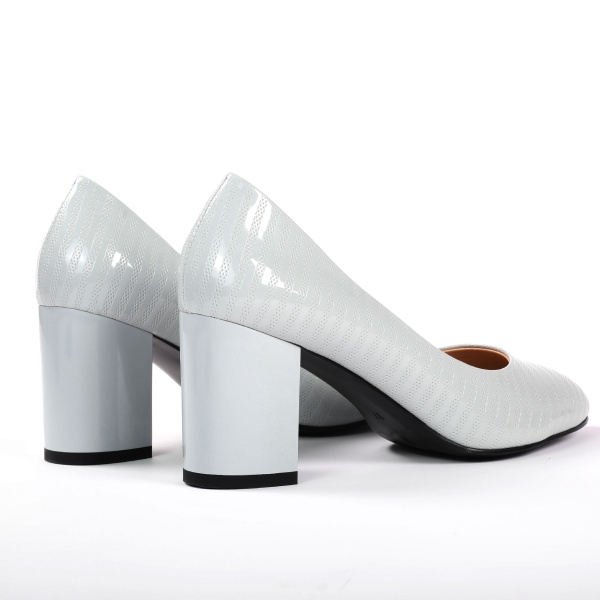 Pantofi Eleganți dama din Piele Ecologică Lăcuită CRL0132 Gri - Img 4
