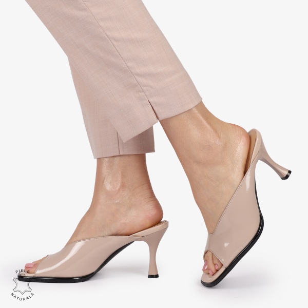 PANTOFI ELEGANTI dama din Piele Naturala CU ASPECT SPECIAL CU TOC SUBTIRE CRL1398 ROZ - Img 3