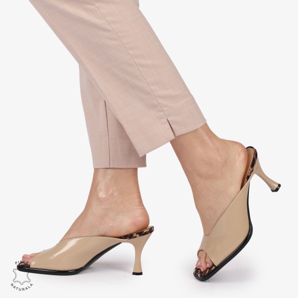 PANTOFI ELEGANTI dama din Piele Naturala CU ASPECT SPECIAL CU TOC SUBTIRE CRL1398 BEJ - Img 6