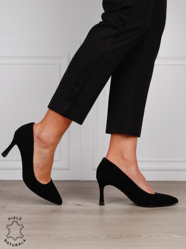 Pantofi Eleganti dama din piele naturala intoarsa model clasic CRL1575 NEGRU - Img 2
