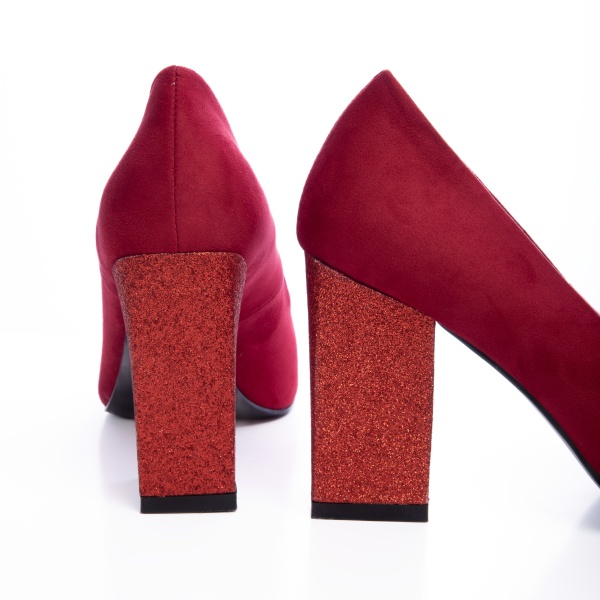 Pantofi Eleganti din Piele Ecologica Intoarsa cu model si toc Gros CRL0727 - Img 3