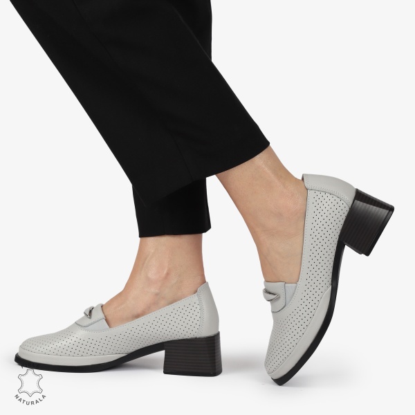 PANTOFI ELEGANTI DIN PIELE NATURALA CU TOC MIC CRL01383 GRI - Img 3