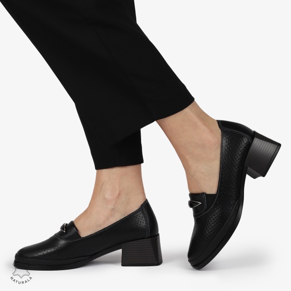 PANTOFI ELEGANTI DIN PIELE NATURALA CU TOC MIC CRL01383 NEGRU - Img 2