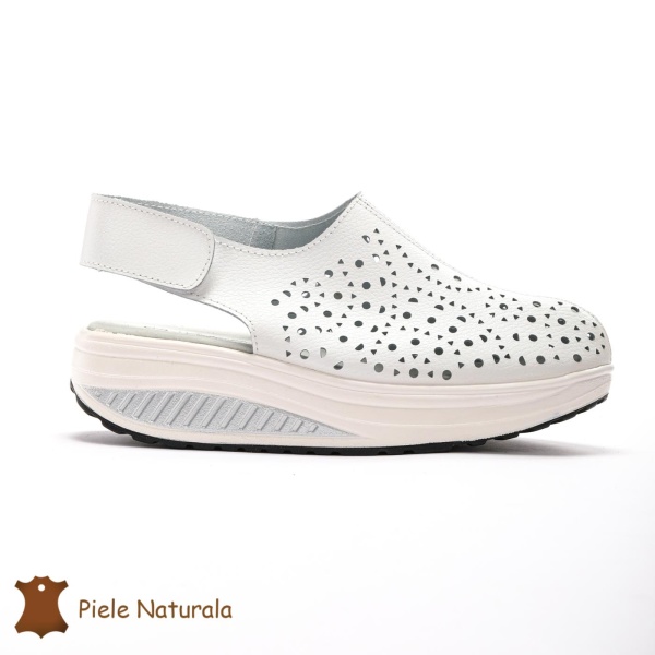 Pantofi Perforati dama din Piele Naturala cu talpa inalta CRL0186 ALB - Img 2