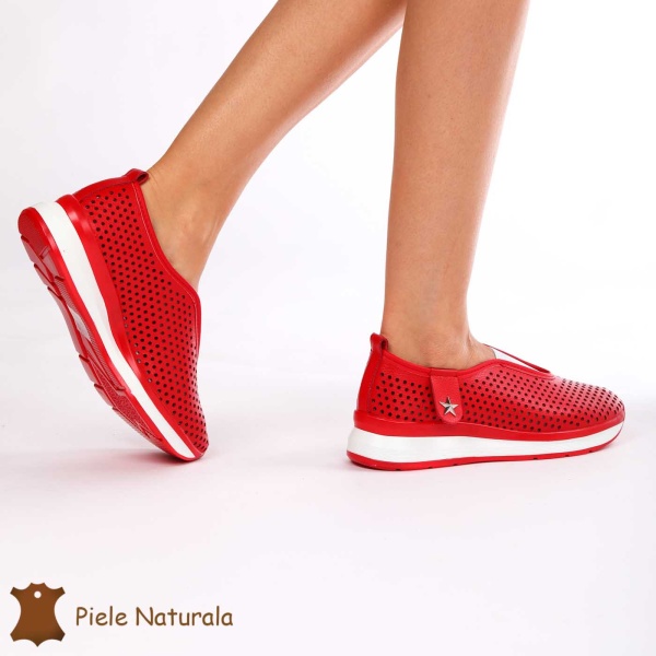 Pantofi Perforati Dama Piele naturală CRL0098 ROSU - Img 3