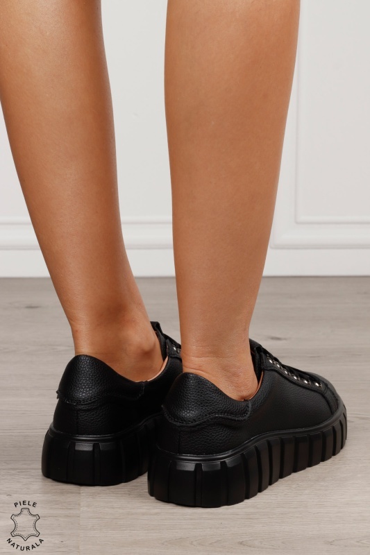 Pantofi sport damă din piele naturală cu design modern CRL1869 NEGRU - Img 3