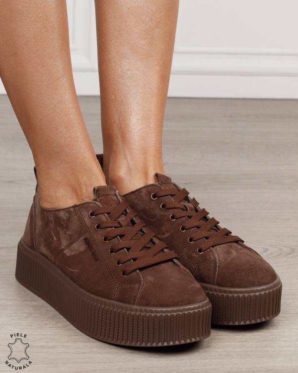 Pantofi sport damă din piele naturală intoarsa stil clasic CRL1868 CAFENIU - Img 2