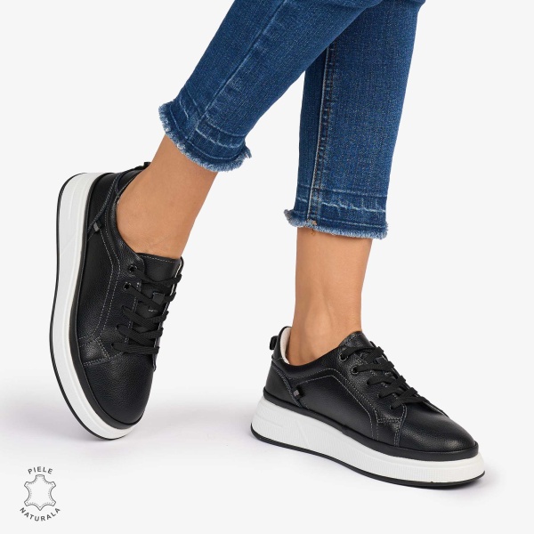 Pantofii casual piele naturala COMOZI CRL1070 CULOARE: NEGRU - Img 3