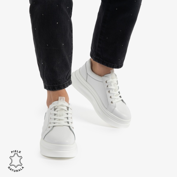 Pantofii casual piele naturala CRL0763 ALB - Img 2