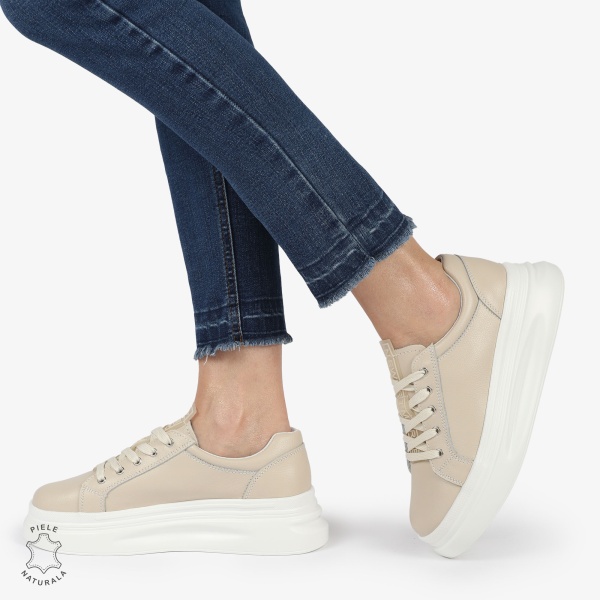 Pantofii casual piele naturala CRL0763 BEJ - Img 2