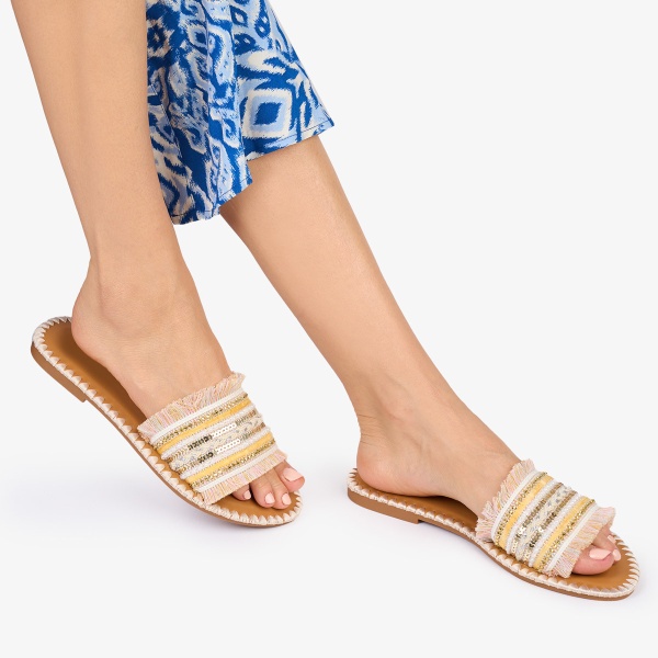 PAPUCI dama Piele ECOLOGICA CU strasuri stil Mexican CRL1013 Culoare: Bej - Img 2
