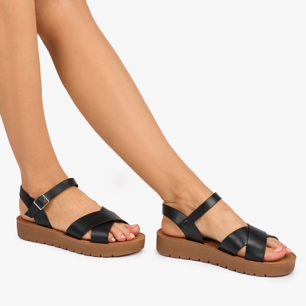 SANDALE dama din Piele ECOLOGICA CU BRETELE MODEL SIMPLU CRL1094 CULOARE: NEGRU - Img 2