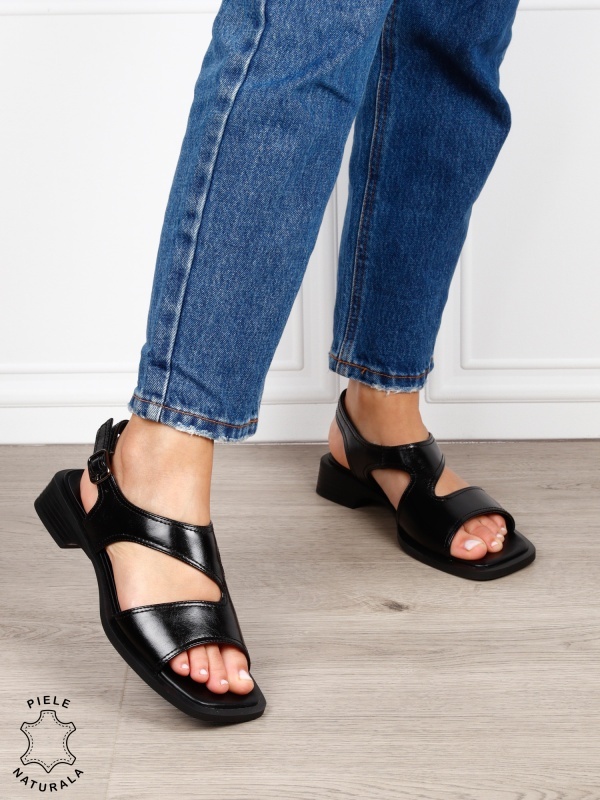 SANDALE dama din piele naturala cu barete CRL1627 NEGRU - Img 4