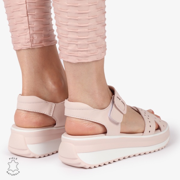 SAndale DAMA DIN PIELE NATURALA CU BARETE INCRUCISATE CRL1423 ROZ - Img 3