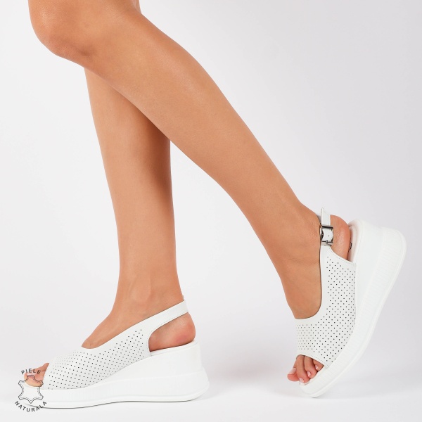 SANDALE Dama DIN Piele Naturala TALPA INALTA CRL1435 ALB - Img 2