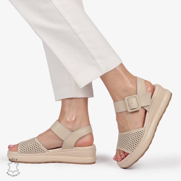 SAndale DAMA SPORT DIN PIELE NATURALA CU INCHIDERE CATARAMA CRL1411 BEJ - Img 3