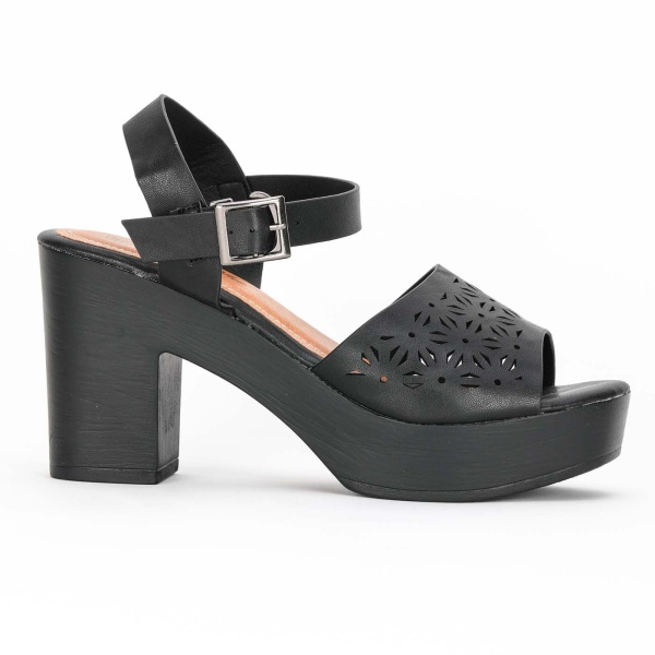 Sandale Elegante cu Toc din Piele Ecologica CRL0215 NEGRU - Img 2