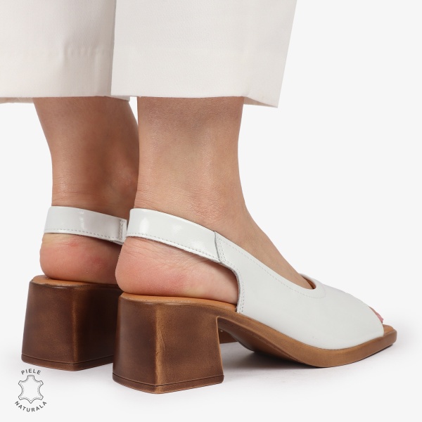 Sandale elegante din piele naturală CU CATARAMA MODEL CLASIC CRL1403 ALB - Img 4