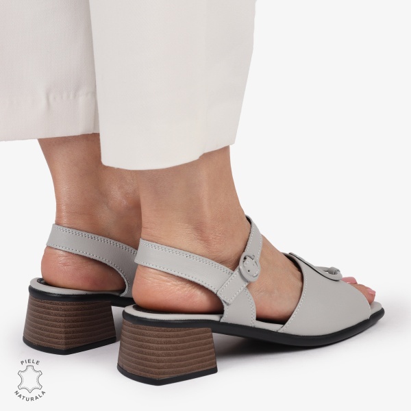 Sandale elegante din piele naturală CU CATARAMA SI VARF DECUPAT CRL1402 GRI - Img 3