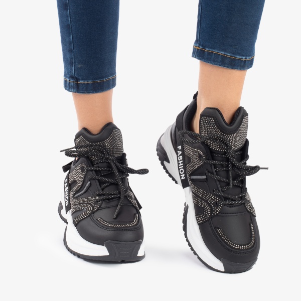 SNEAKERS DAMA din PIELE ECOLOGICA CU STRAS in stil Zig-Zag,Usori CRL0865 - Img 3