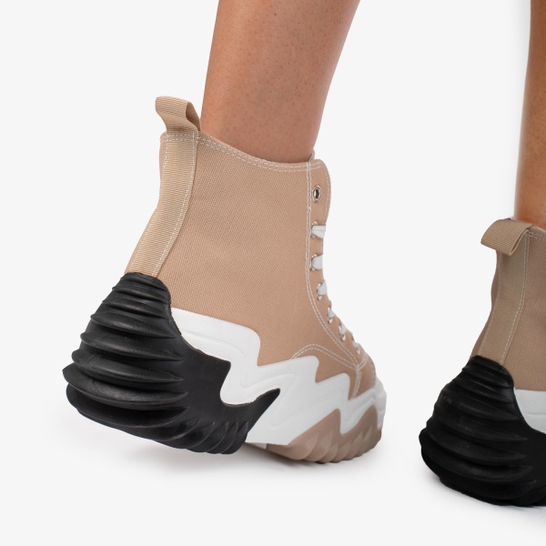 SNEAKERS DAMA Tip Converse din textil si Piele Ecologica CRL0830 BEJ - Img 3