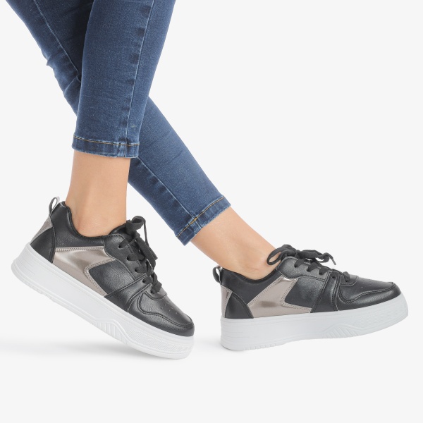 SNEAKERS din PIELE ECOLOGICA CRL0888 CULOARE:NEGRU - Img 2