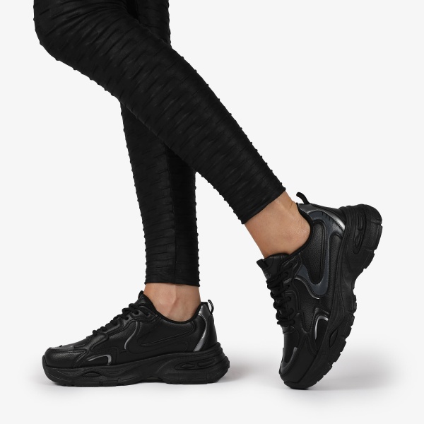 SNEAKERS din PIELE ECOLOGICA SI TEXTIL CU TALPA DEMI-WEDGE CRL1283 NEGRU - Img 2
