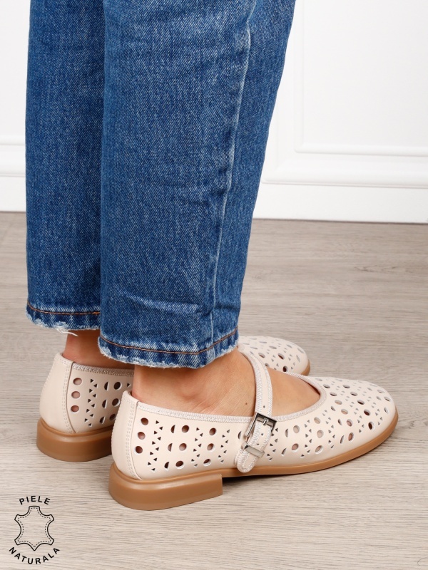 Balerini dama din piele naturala cu barete SI DESIGN UNIC CRL1629 OFFWHITE - Img 4