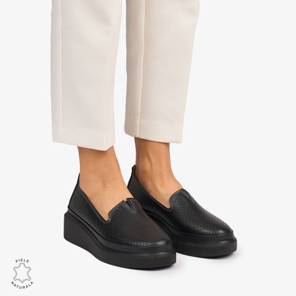 Balerini dama din Piele Naturala cu fundita CRL1074 CULOARE: Negru - Img 2
